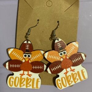 NWT Gobble Turkey Football Leaf Wood Earrings - Boutique Style